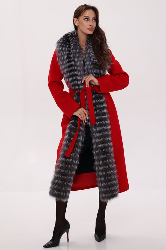 Genuine Silver Fox Virgin Wool Wrap Coat in Red Alaska® Outerwear Company