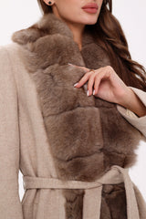 Genuine Polar Fox Fur Virgin Wool Coat in Nude Alaska® Outerwear Company