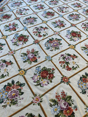 Handmade Needlepoint Floral Wool Rug – 9' 7" x 13' 5" – Vintage European Tapestry Style Rugistan