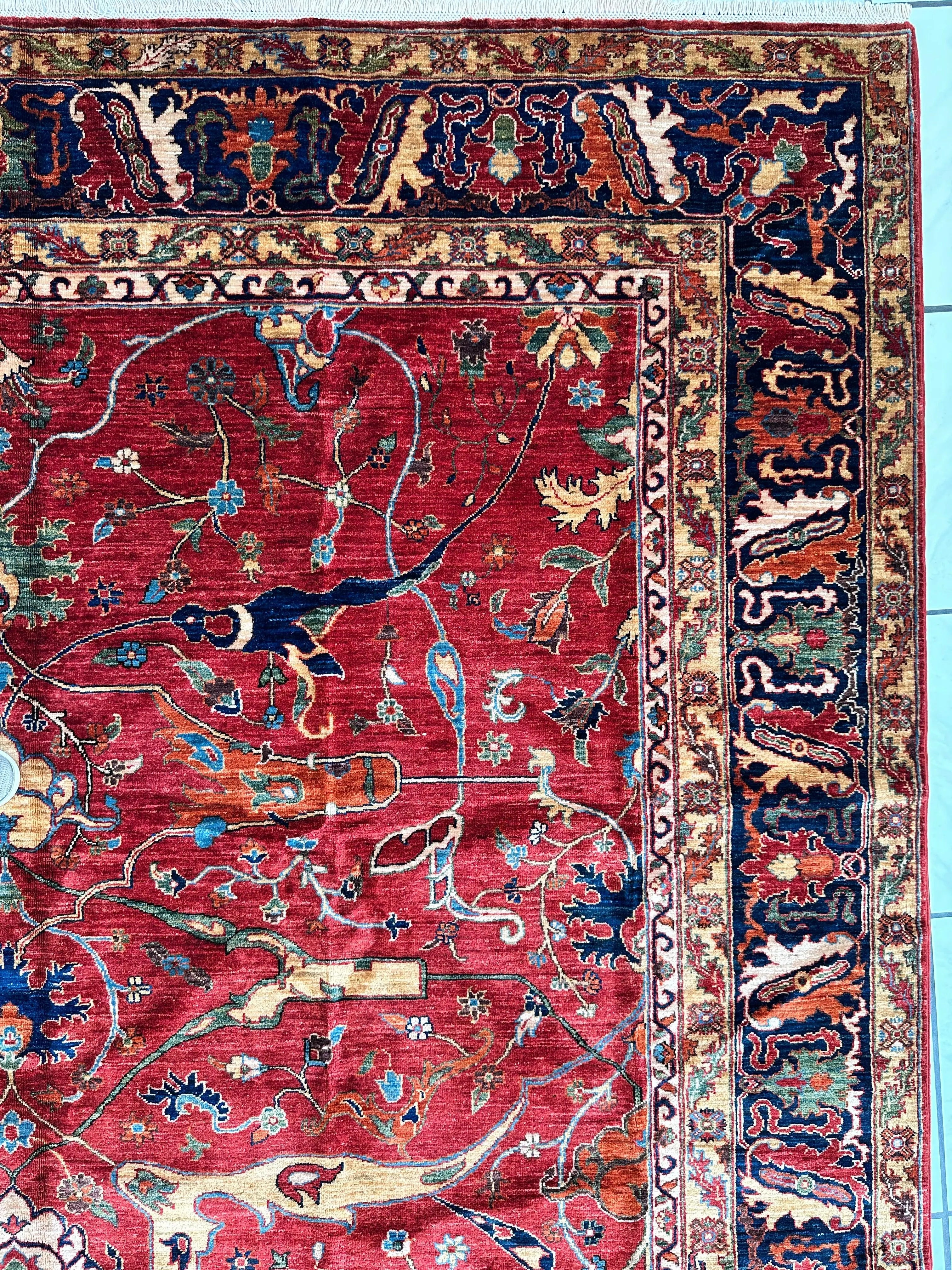 Hand-Knotted Afghani Bidjar Wool Rug – 9’x12’6” – Intricate Geometric & Floral Motifs Rugistan