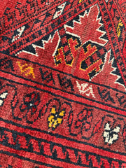 Hand-Knotted Afghan Turkoman Waziri Wool Rug – 6'9" x 9'6" – Vintage Red Elegance Rugistan