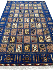 6'9″ x 10' Hand-Knotted Afghani Bakhtiari Wool Rug – Persian Garden Design – Blue & Cream Rugistan