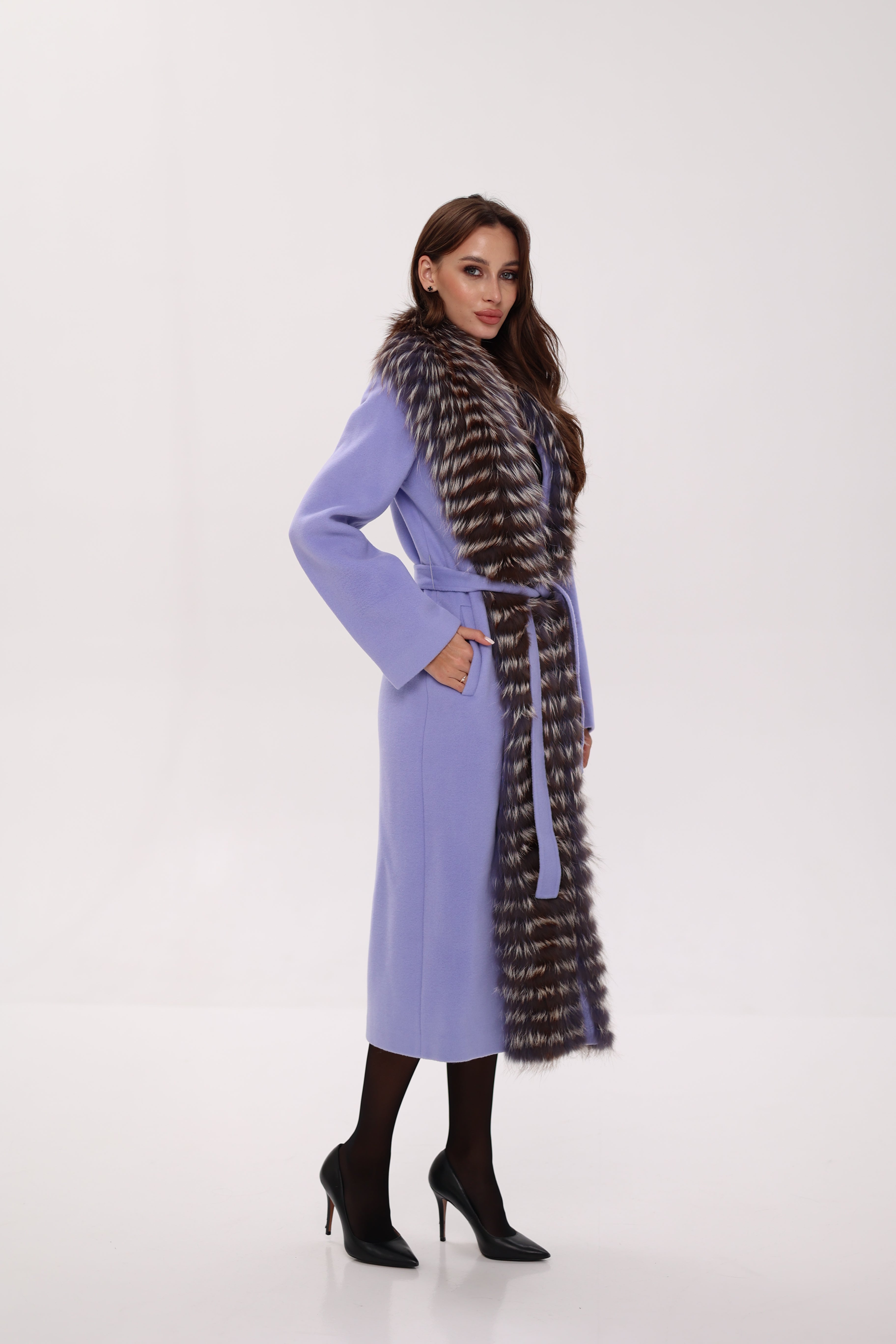 Genuine Silver Fox Virgin Wool Wrap Coat in Lavender Alaska® Outerwear Company