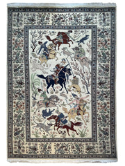 Hand-Knotted Lahore Hunting Scene Wool Rug – 8’ x 11’3” – Vintage 1950s Persian-Style Masterpiece Rugistan