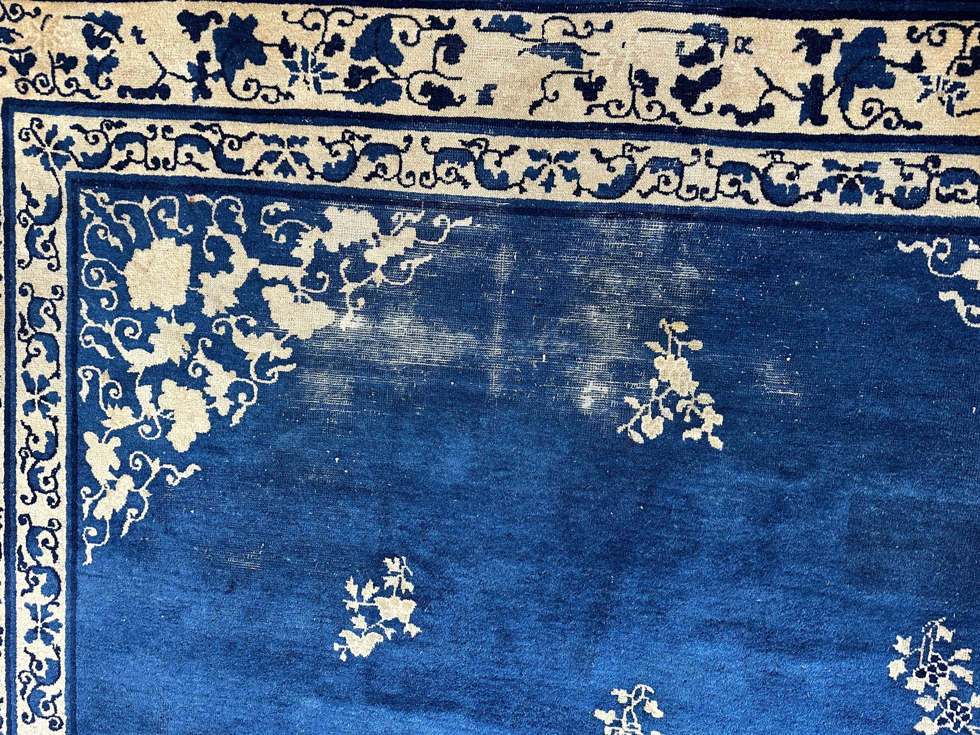 Hand-Knotted Antique Chinese Peking Wool Rug – 9’ x 11’5” – Distressed Blue, 19th Century Rugistan
