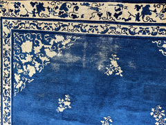 Hand-Knotted Antique Chinese Peking Wool Rug – 9’ x 11’5” – Distressed Blue, 19th Century Rugistan