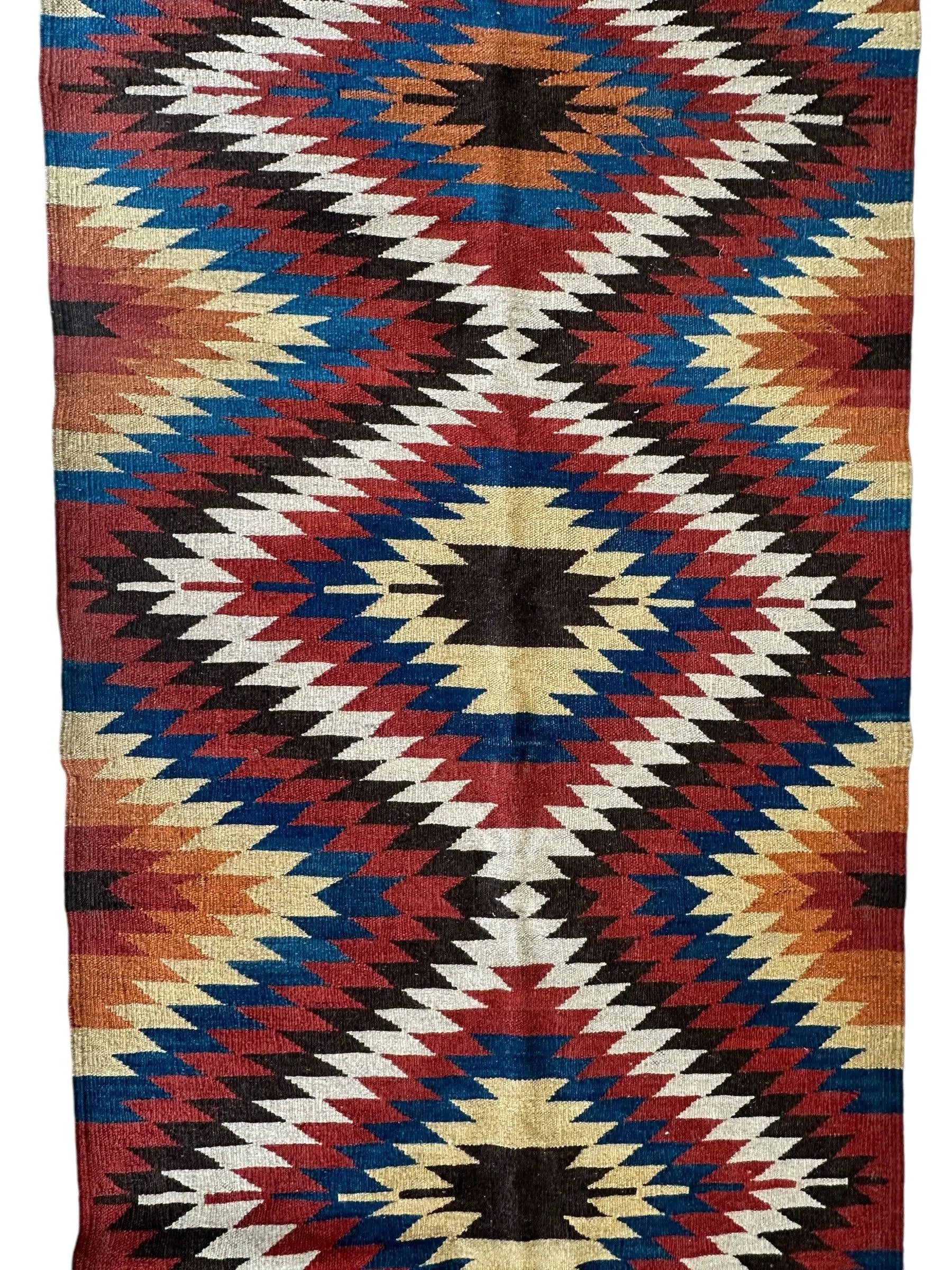 Hand-Knotted Afghan Kilim Wool Runner Rug – 2’8” x 12’4” – Vintage Full Geometric Design Rugistan