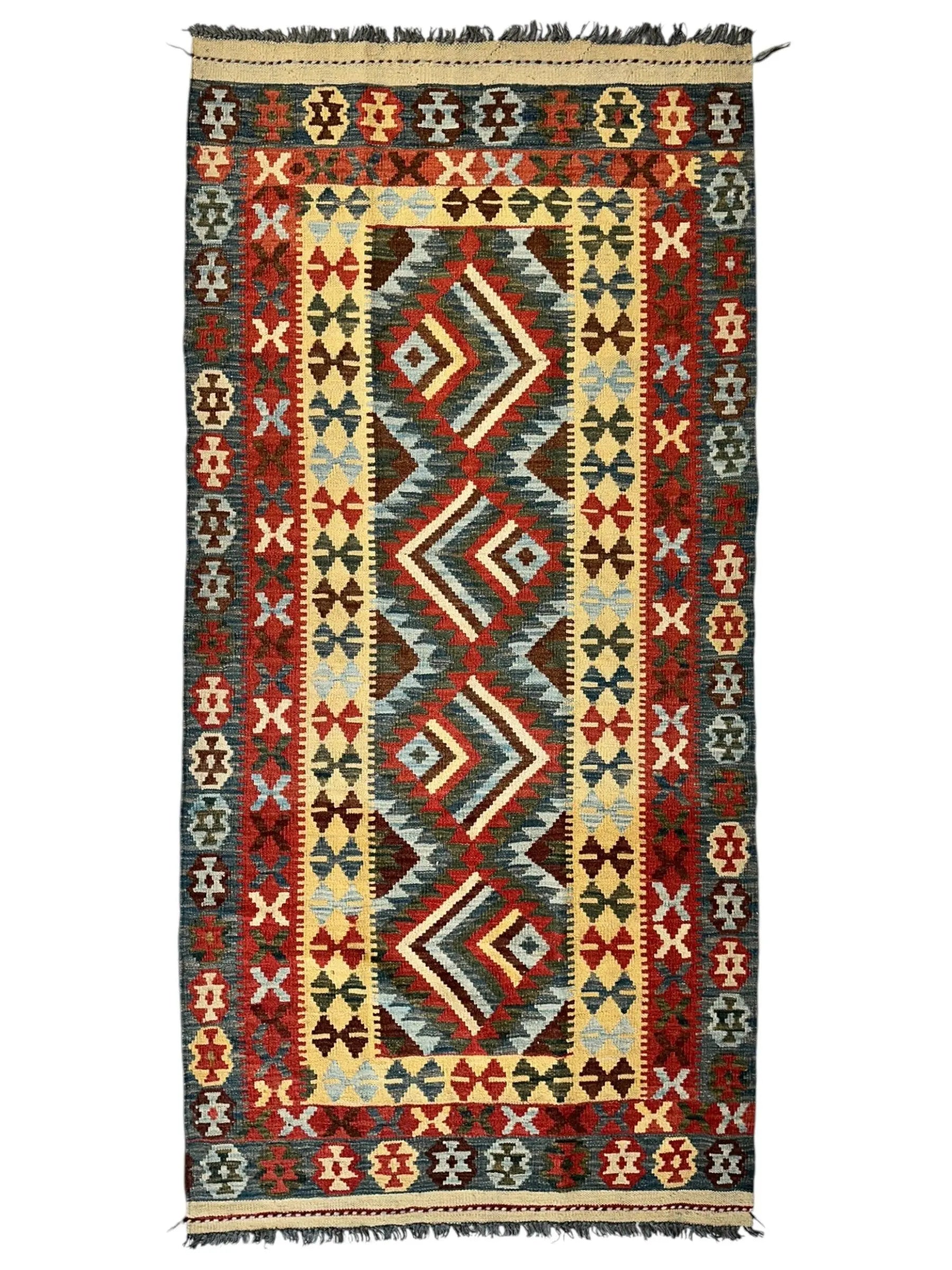 Afghani Maimana Kilim Wide Runner Rug 3’3” x 6’8” Rugistan