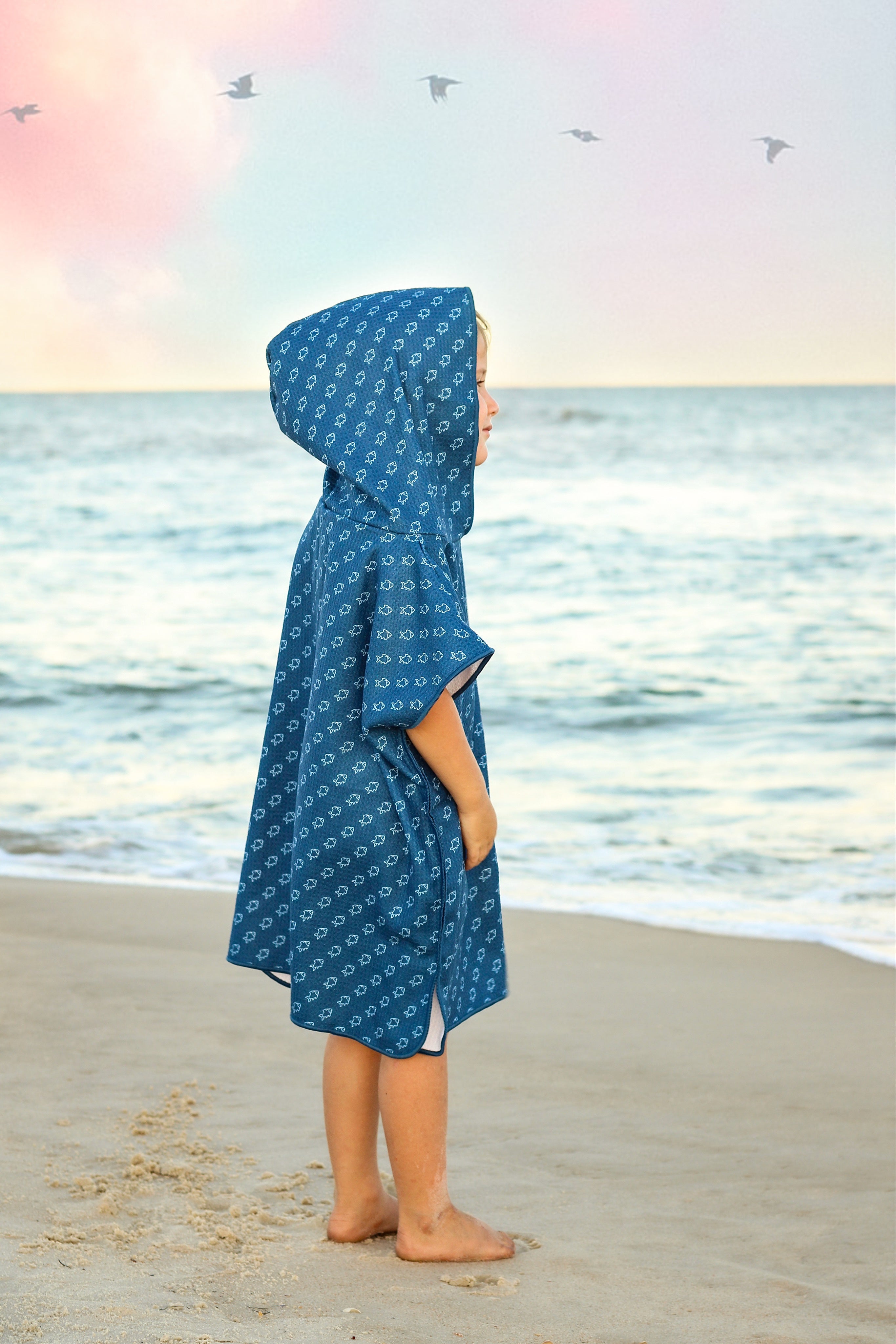 Microfiber blue fish waffle wearable towel Keep the Littles Wild