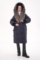 Rei Genuine Fur Trim Hooded Down Coat in Navy Alaska® Outerwear Company