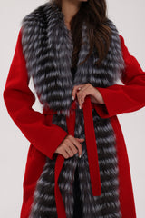 Genuine Silver Fox Virgin Wool Wrap Coat in Red Alaska® Outerwear Company