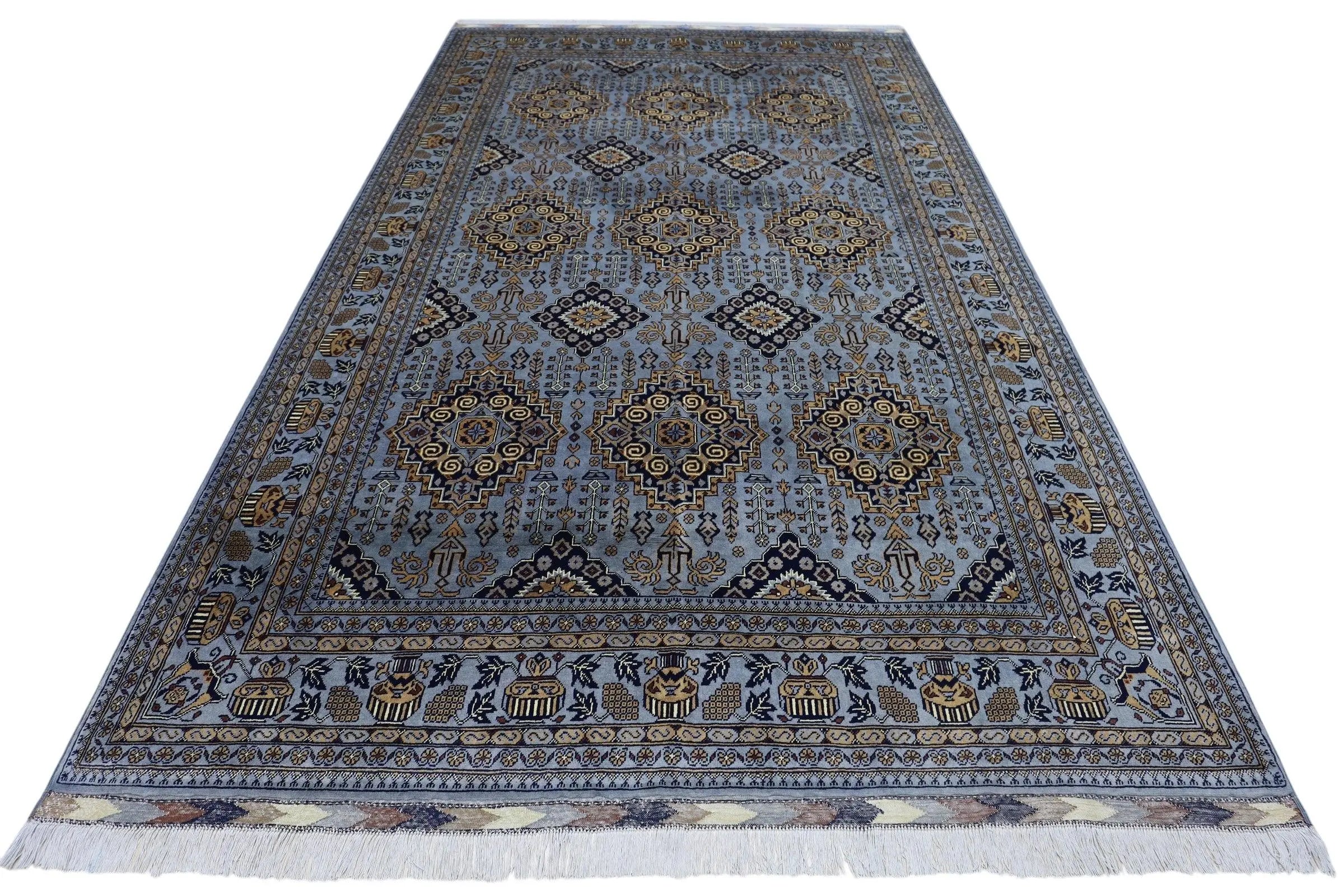 Hand-Knotted Zerkhaki Afghan Wool Area Rug – 6'11" x 10'3" | Elegant Grey-Toned Design Rugistan