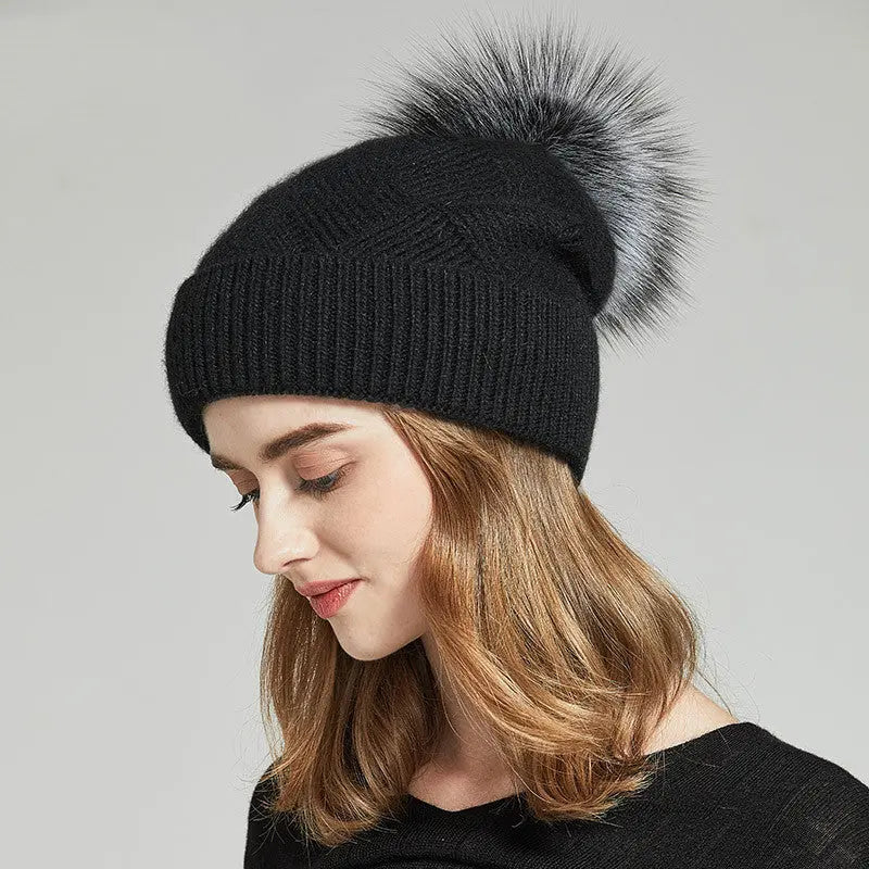 Woolen Women's Hat with a Pompon Family Shopolf