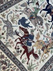 Hand-Knotted Lahore Hunting Scene Wool Rug – 8’ x 11’3” – Vintage 1950s Persian-Style Masterpiece Rugistan