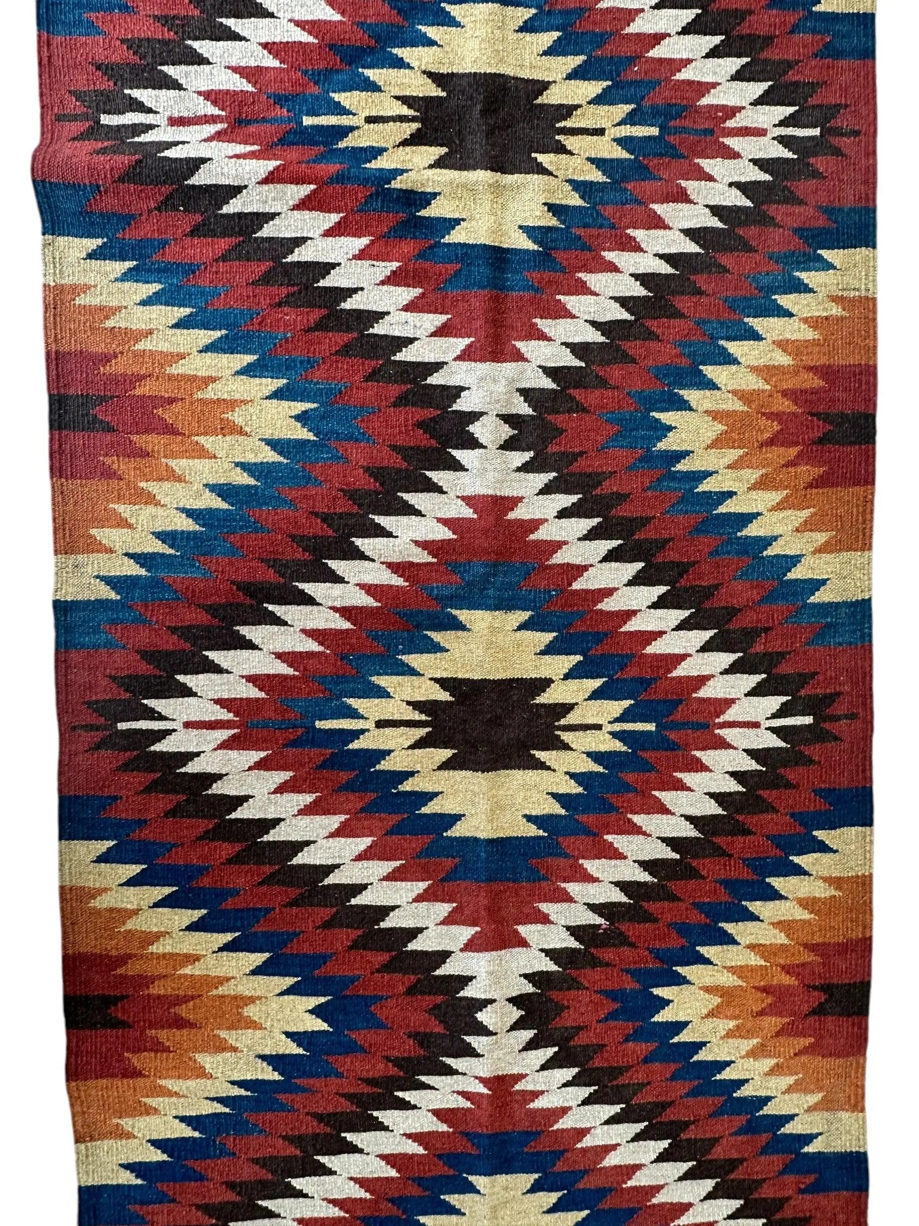 Hand-Knotted Afghan Kilim Wool Runner Rug – 2’8” x 12’4” – Vintage Full Geometric Design Rugistan