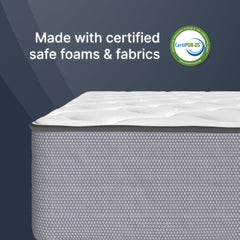 Mattress with CertiPUR-US logo on a dark blue background