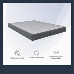 Gray mattress topper on a white background with text highlighting features.