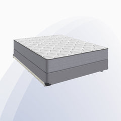 Mattress on a clear stand against a white background