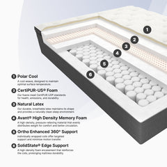 Cross-section of a mattress with labeled layers on a light gray background
