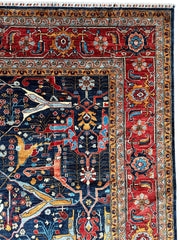 Hand-Knotted Afghani Bidjar Wool Rug – 9’x12’ – Intricate Geometric & Floral Motifs Rugistan