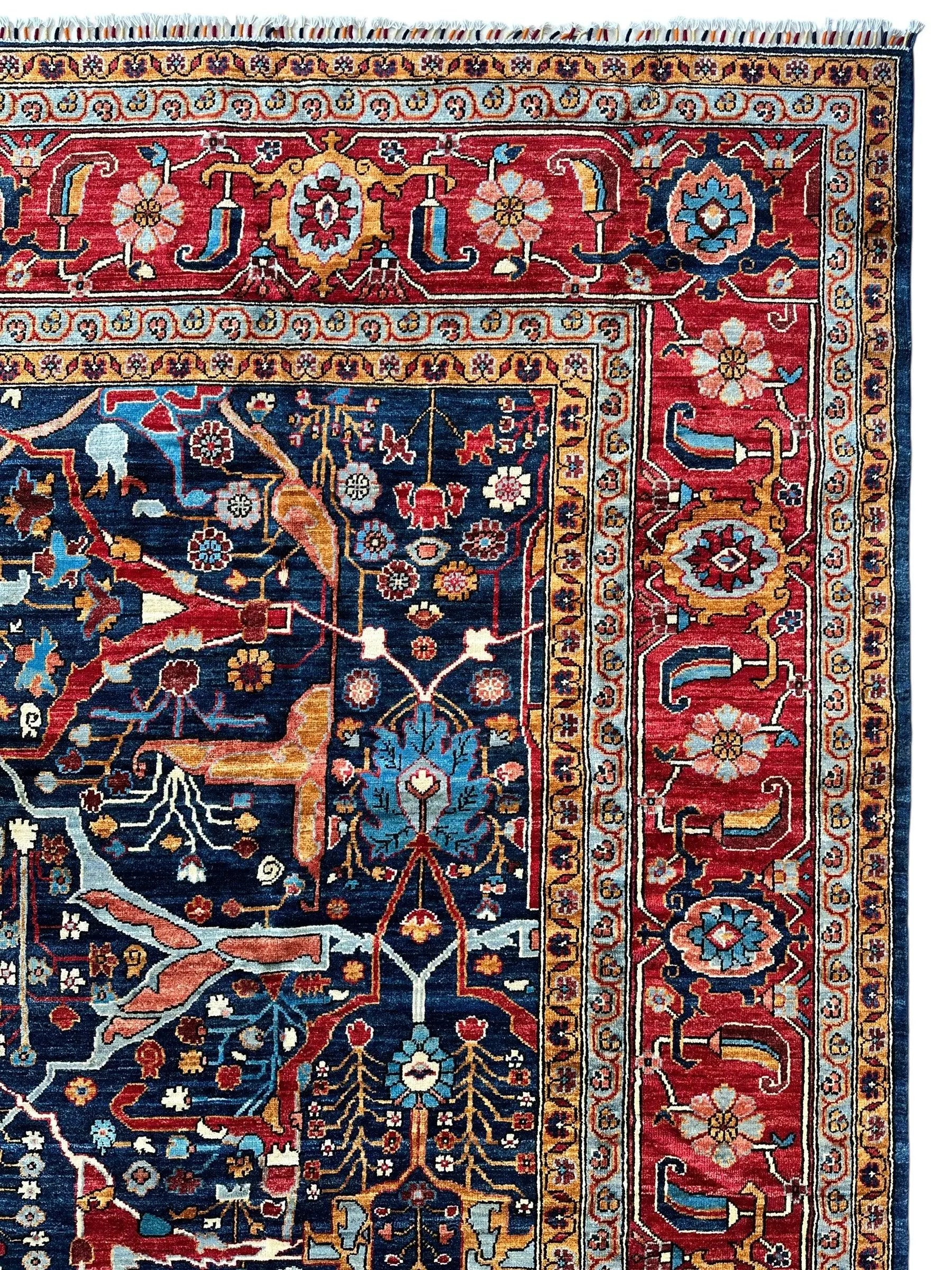 Hand-Knotted Afghani Bidjar Wool Rug – 9’x12’ – Intricate Geometric & Floral Motifs Rugistan