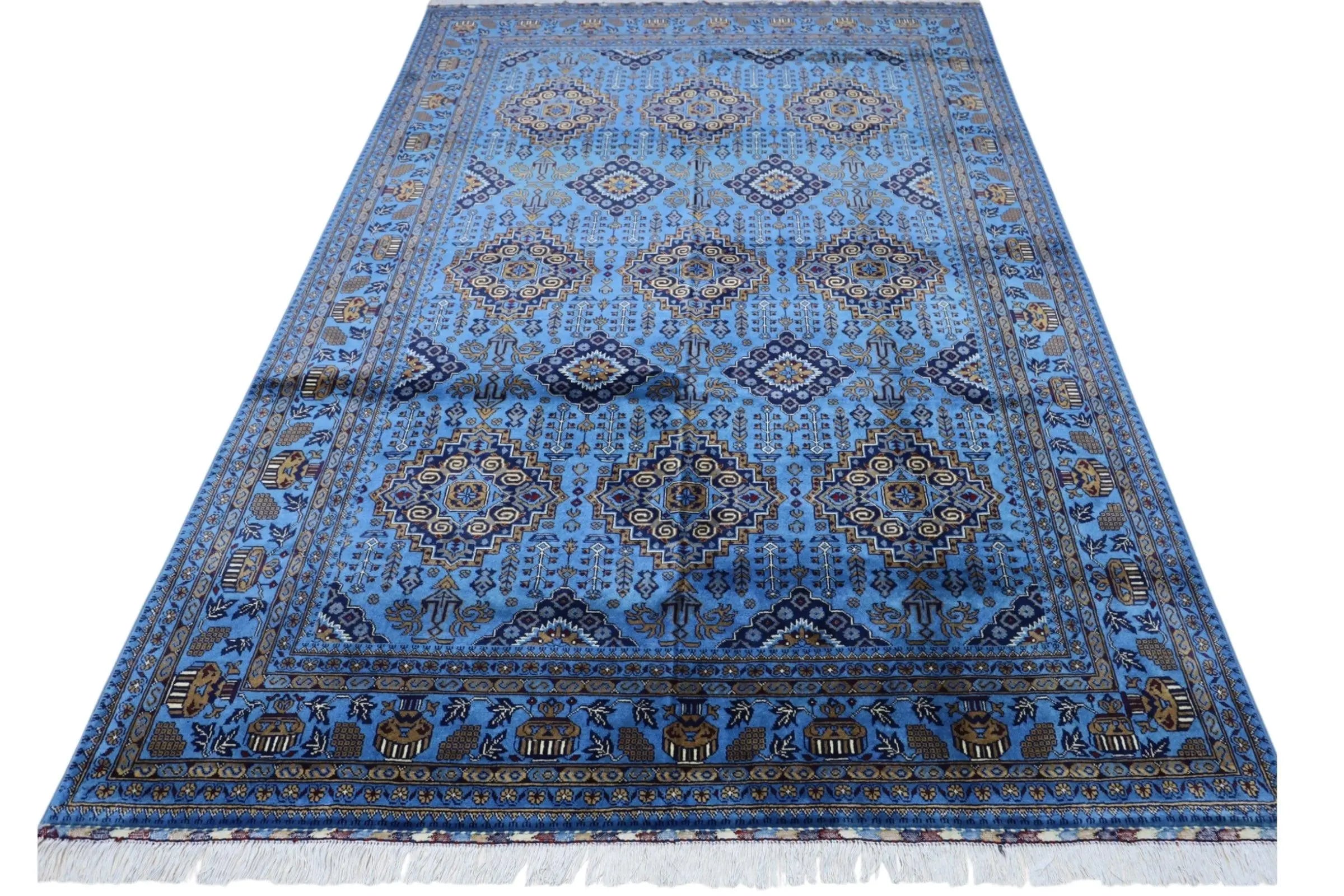 Hand-Knotted Zerkhaki Afghan Wool Area Rug – 6'6" x 10' | Elegant Blue Tones, Handmade Quality Rugistan