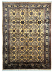 Hand-Knotted Afghan Bukhara Rug 8'4" x 11'10" - Wool, Geometric Patterns Rugistan