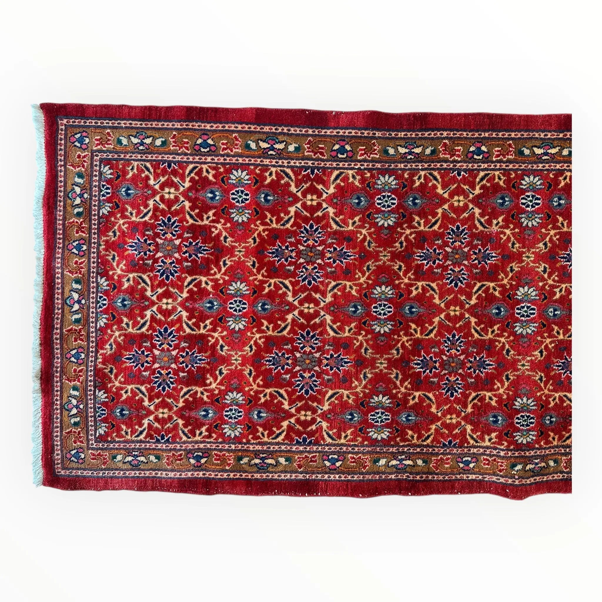 Vintage Mashhad Wool Runner – 3’3” x 8’4” – 1970s, Rich Red with Blue & Beige Accents Rugistan