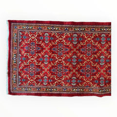 Vintage Mashhad Wool Runner – 3’3” x 8’4” – 1970s, Rich Red with Blue & Beige Accents Rugistan