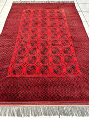 Hand-Knotted Turkoman Ersari Wool Rug – 6’7” x 9’6” – Rich Red Tones, Geometric Design Rugistan