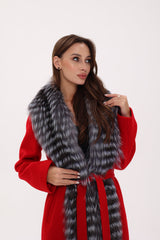 Genuine Silver Fox Virgin Wool Wrap Coat in Red Alaska® Outerwear Company