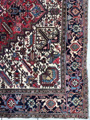 Hand-Knotted Persian Heriz Wool Rug – 9’ x 12’ – Geometric Medallion Design Rugistan
