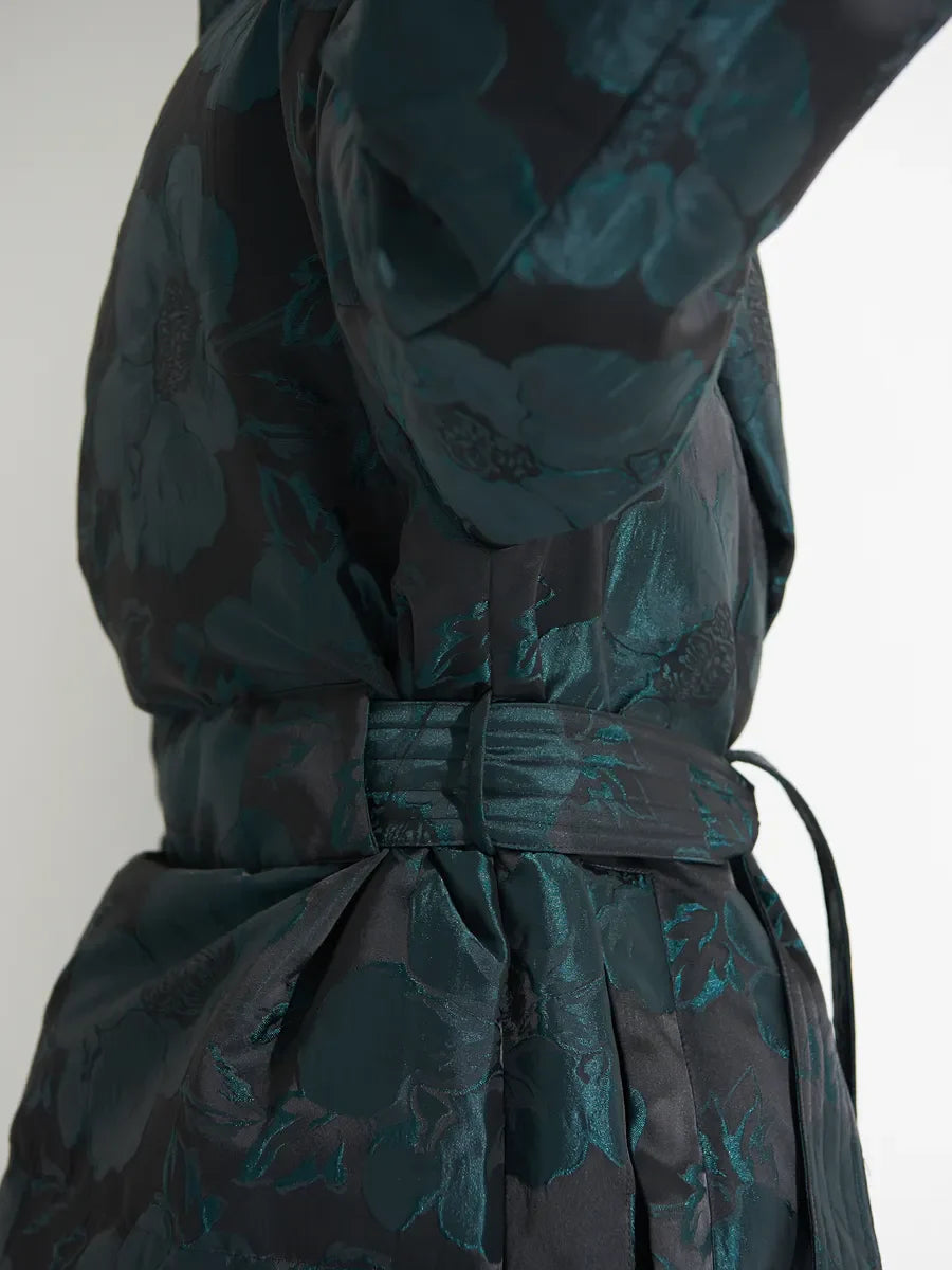 Monochrome Jacquard Down Coat in Vintage Emerald Alaska® Outerwear Company