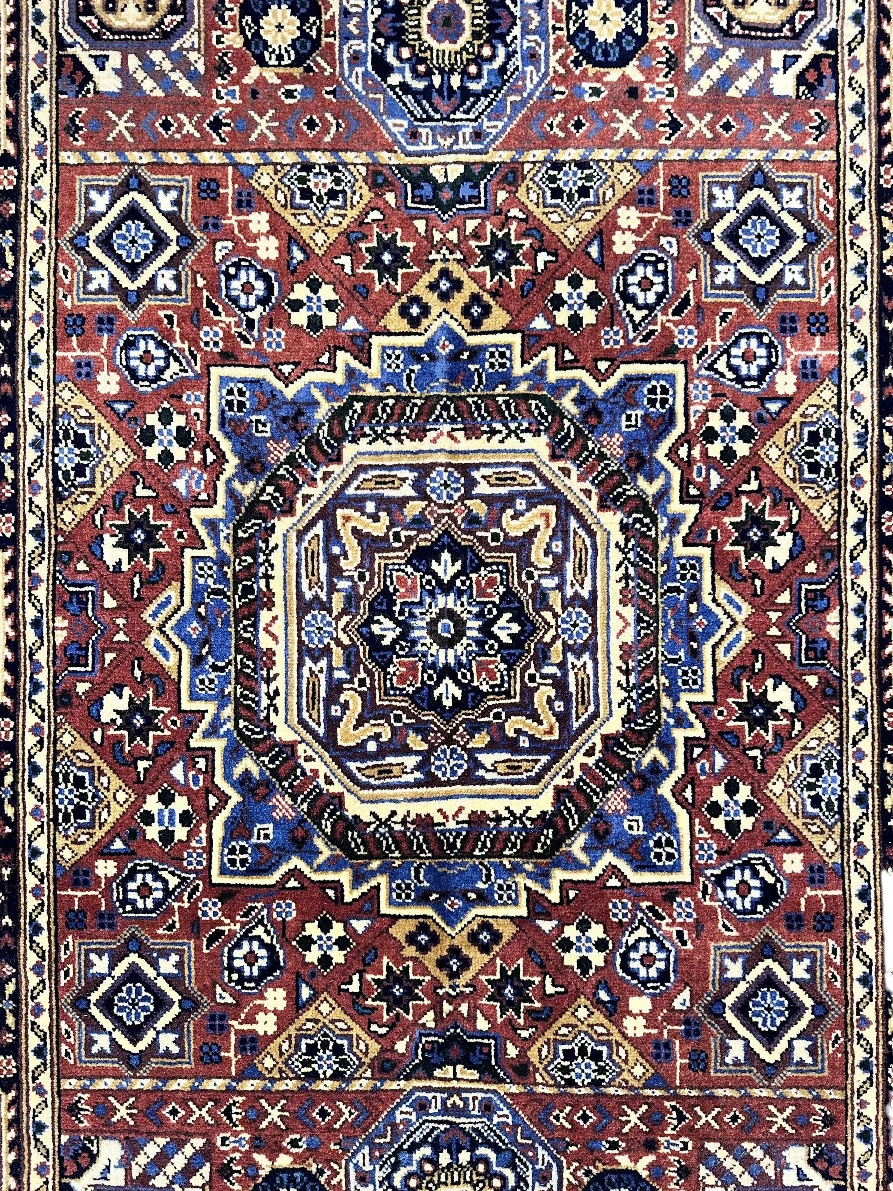 Hand-Knotted Afghani Blue & Brown Mamluk Wool Rug – 40” x 62” Rugistan