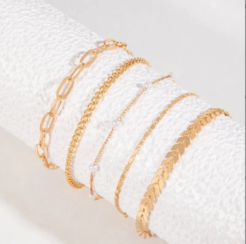 5-piece Pearl Anklet Family Shopolf