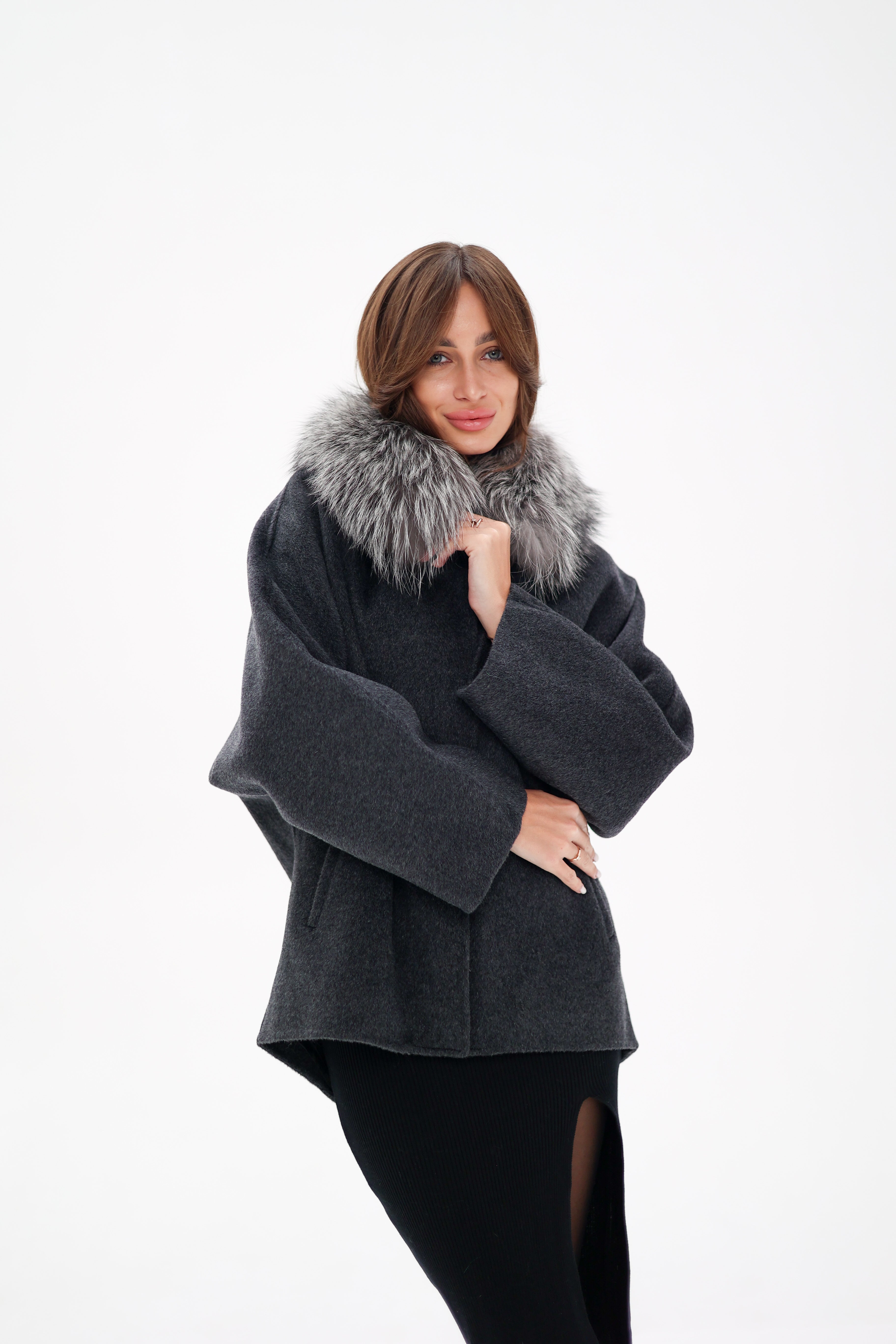 Genuine Silver Fox Fur Virgin Wool Coat Alaska® Outerwear Company
