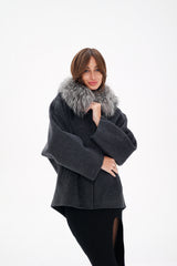 Genuine Silver Fox Fur Virgin Wool Coat Alaska® Outerwear Company