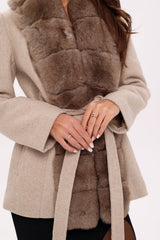 Genuine Polar Fox Fur Virgin Wool Coat in Nude Alaska® Outerwear Company