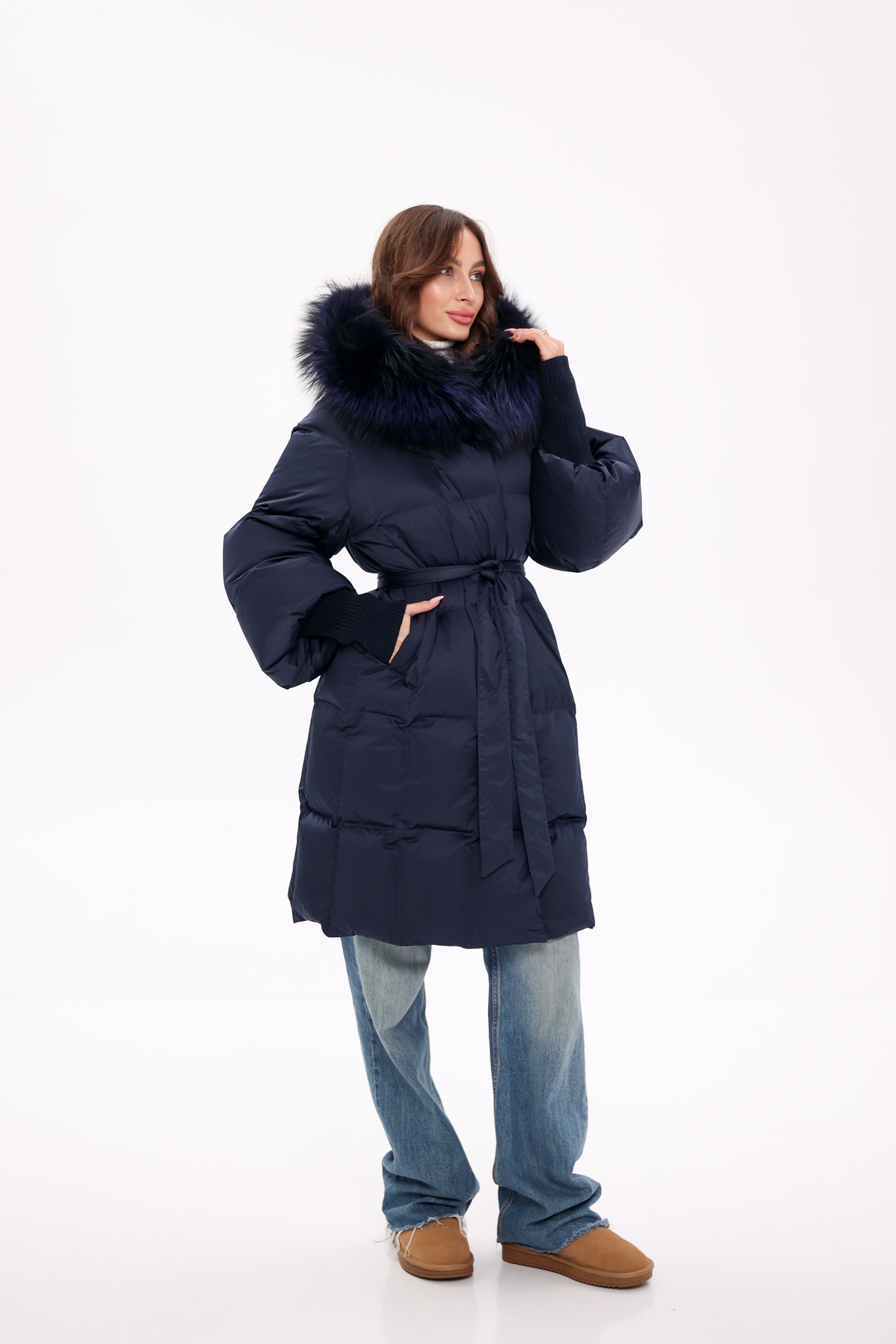 Genuine Fox Fur Trim Down Coat in Royal Blue Alaska® Outerwear Company