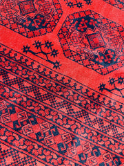 Hand-Knotted Turkoman Ersari Wool Rug – 6’7” x 9’6” – Rich Red Tones, Geometric Design Rugistan