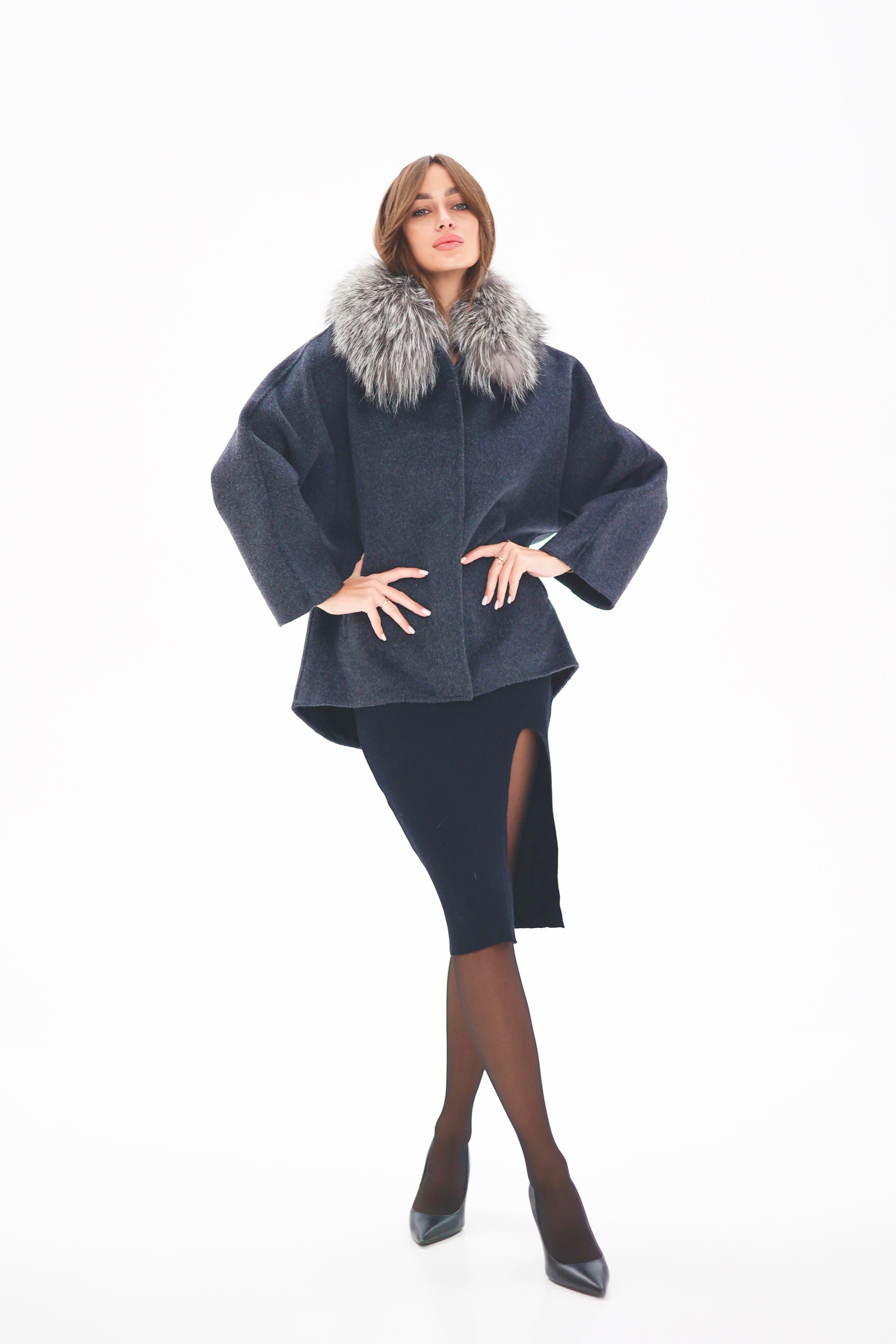 Genuine Silver Fox Fur Virgin Wool Coat Alaska® Outerwear Company