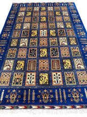 6'9″ x 10' Hand-Knotted Afghani Bakhtiari Wool Rug – Persian Garden Design – Blue & Cream Rugistan