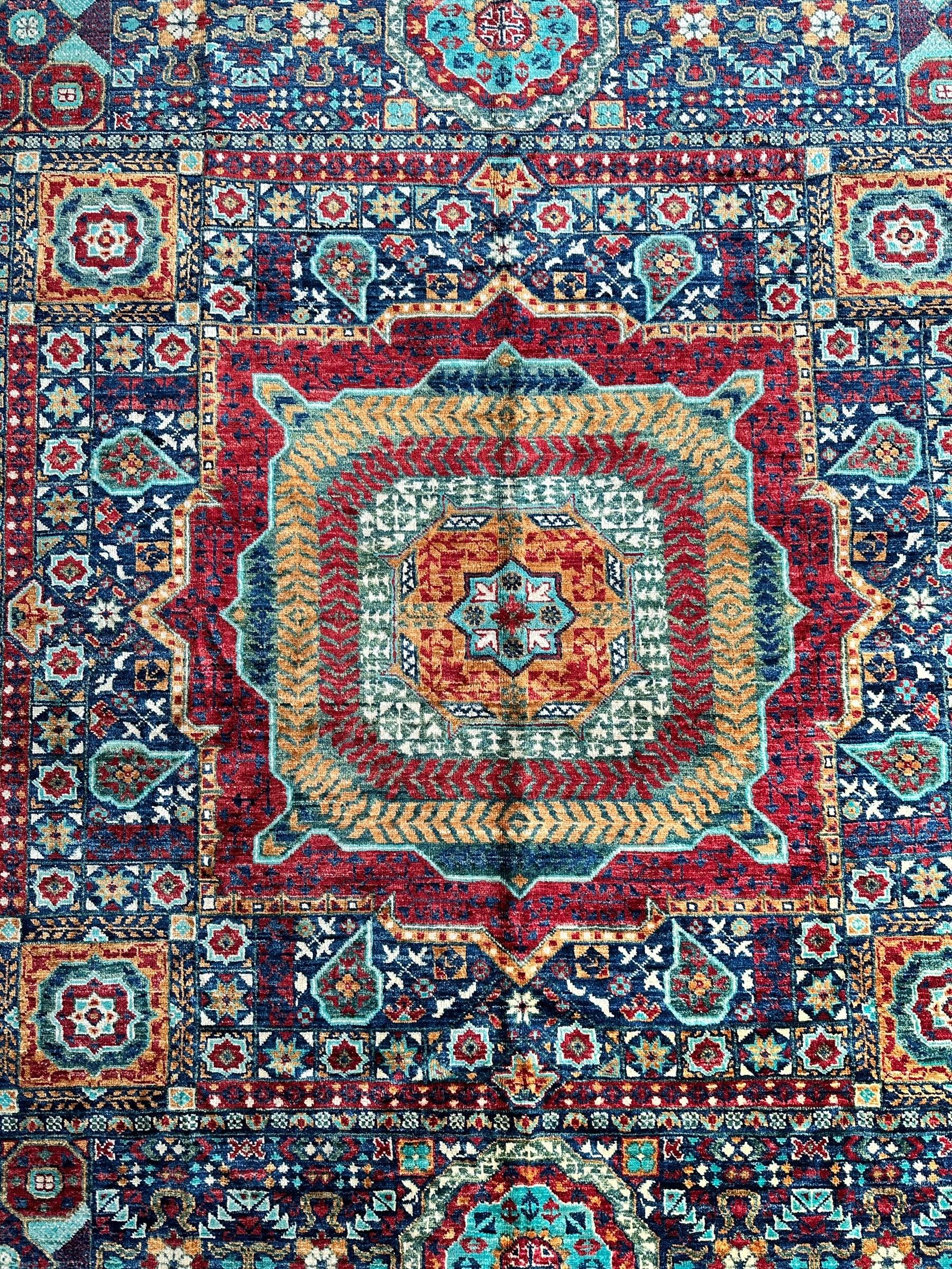 Hand-Knotted Mamluk Wool Rug – 8'4" x 9'9" – Intricate Geometric Masterpiece Rugistan