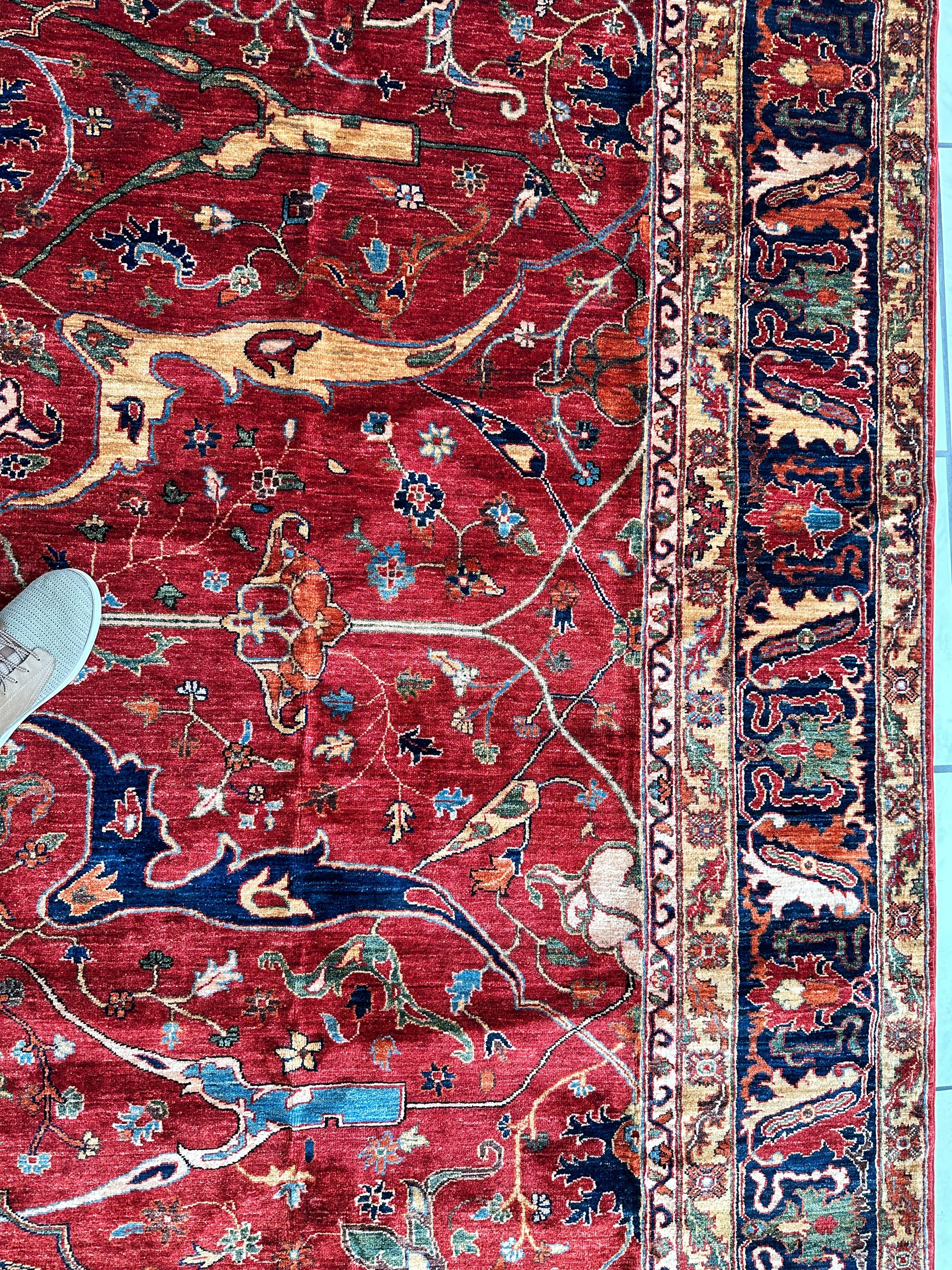 Hand-Knotted Afghani Bidjar Wool Rug – 9’x12’6” – Intricate Geometric & Floral Motifs Rugistan