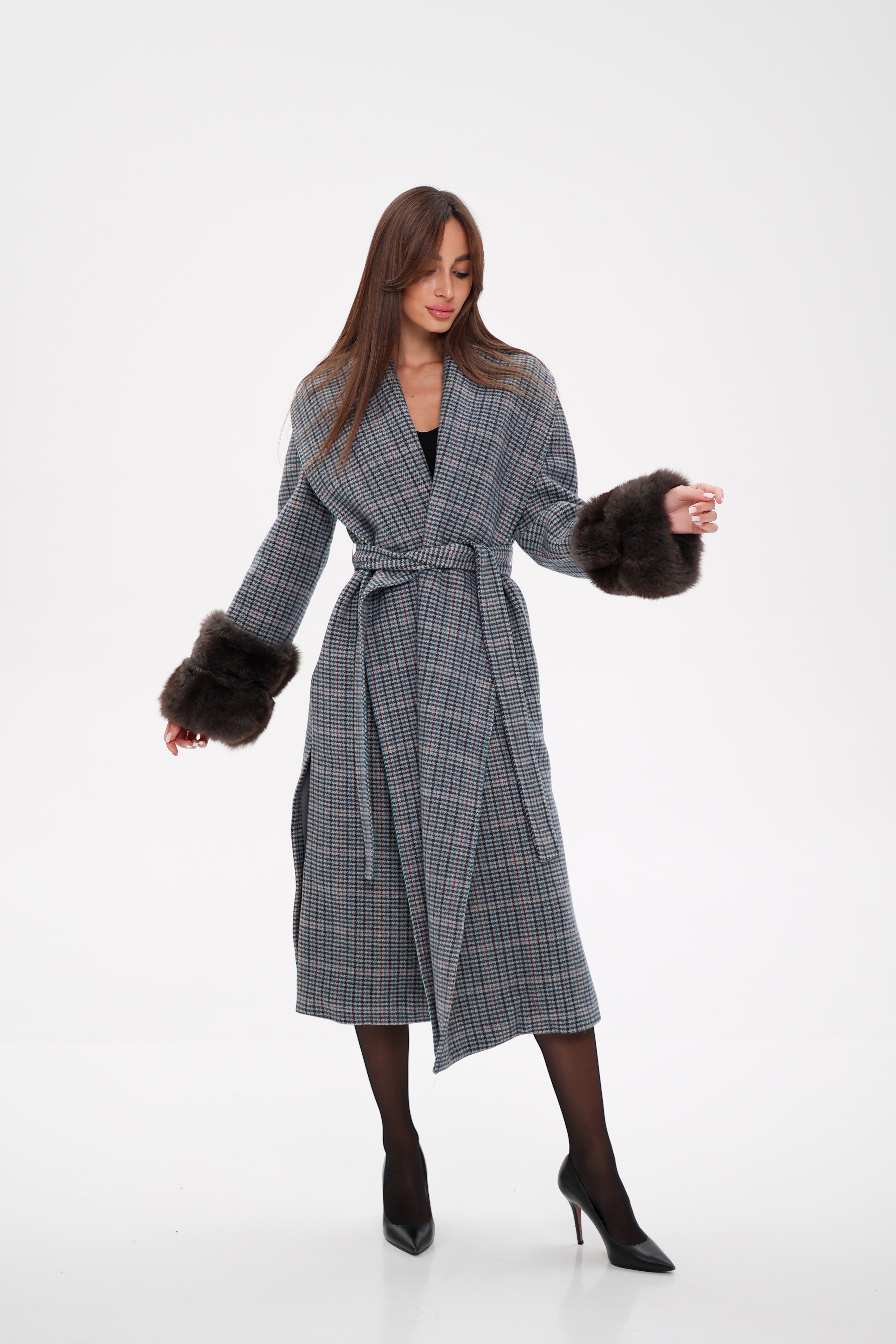 Genuine Polar Fox Fur Virgin Wool Wrap Coat Alaska® Outerwear Company