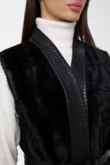 Genuine Mink Fur Leather Trim Wool Vest Alaska® Outerwear Company