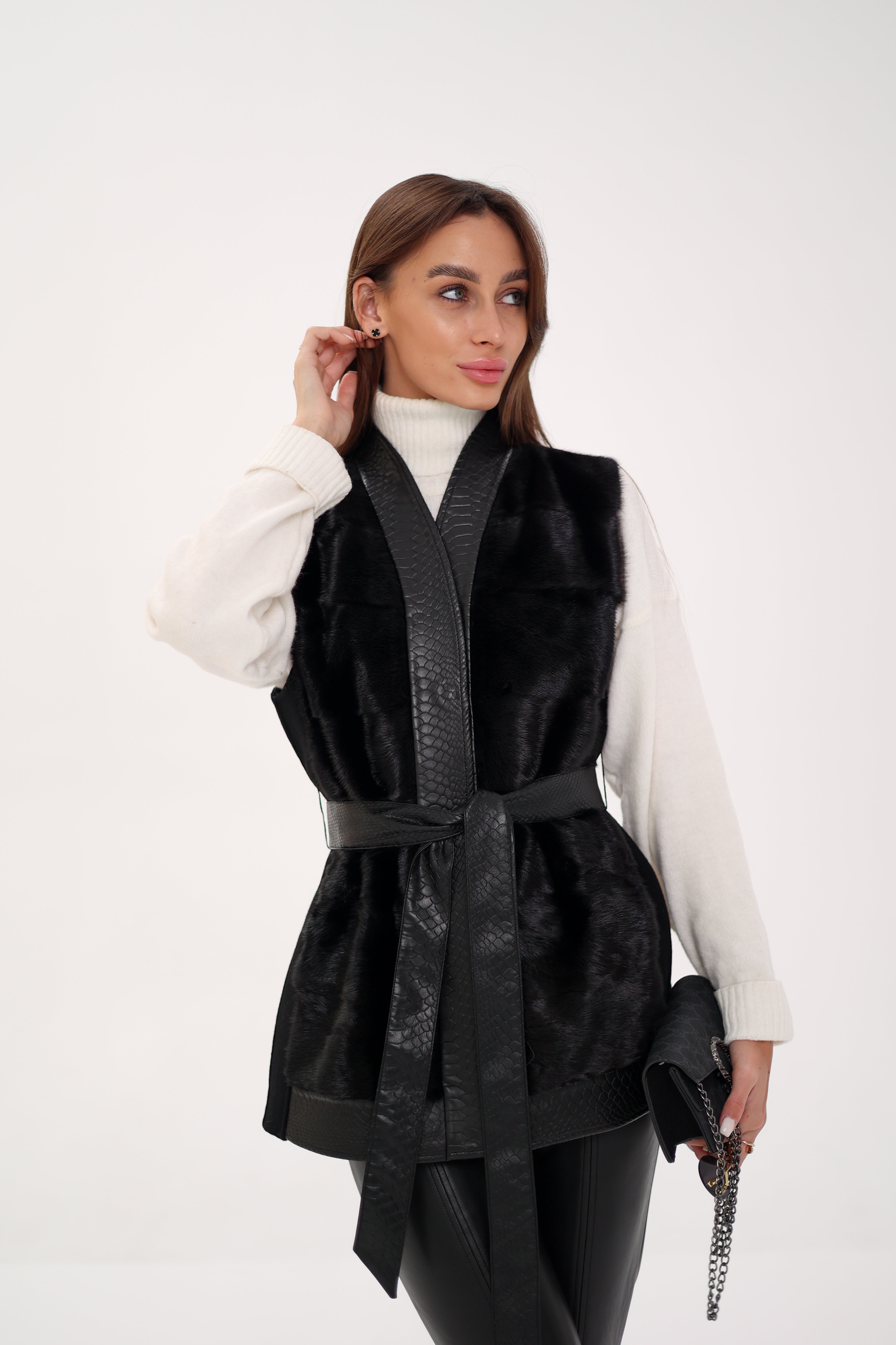 Genuine Mink Fur Leather Trim Wool Vest Alaska® Outerwear Company
