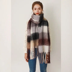Women's Grid Patterned Scarf with Tassels Family Shopolf
