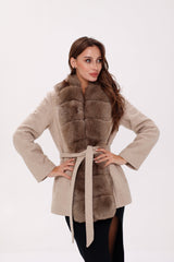 Genuine Polar Fox Fur Virgin Wool Coat in Nude Alaska® Outerwear Company