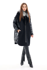 Genuine Silver Fox Fur Italian Cashmere Wool Freudenberg Comfortemp® Coat